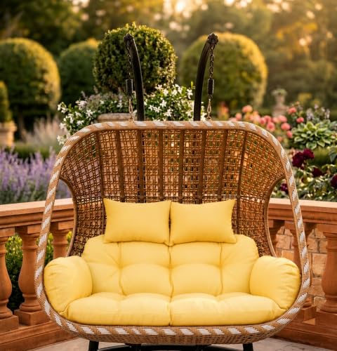 Image of Double Seater Swing Replacement Cushion Pad for Hanging Egg Seat Outdoor Patio Garden Balcony Black Cushion Only Swing Frame Not Included-Yellow