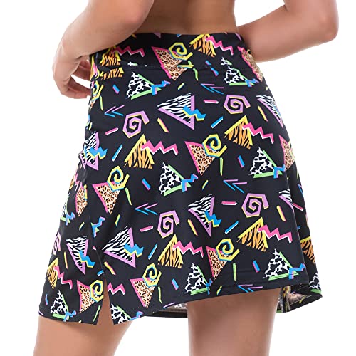 80S 90S Black Tennis Skirts For Women With Shorts 2 Inner Pockets, Vintage High Waisted Golf Skirts For Women, Retro Golf Skorts Skirts For Women, Workout Midi Skirtst Leggings Golf Athletic Skirts #TOP2