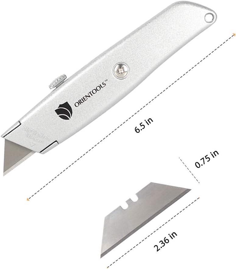 ORIENTOOLS Utility Knife Box Cutter Heavy Duty Retractable, 3 Position Locking Blade, Black and Silver (2-Pack)