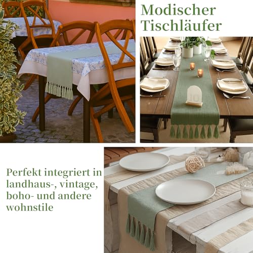 Tischläufer, 33 x143 cm Grasgrün Tischläufer Waschbar Landhausstil Tischband, Mode Leinen Olivgrün Dunkelgrün Läufer Tisch für Party Geburtstag Hochzeit Dekor Tischdeko