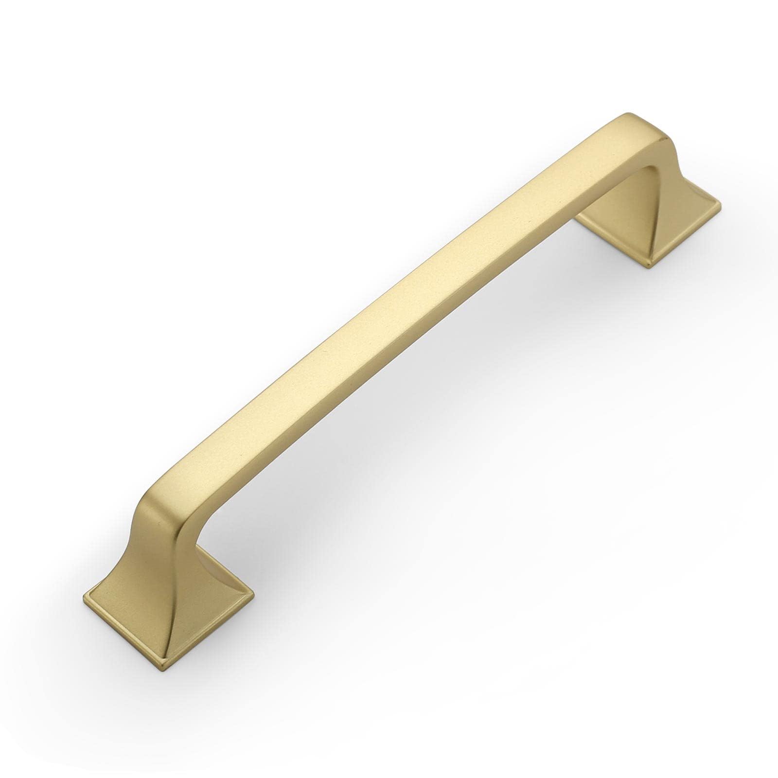 Amerdeco ZH002 - Paquete de 10 tiradores dorados cepillados para armarios con orificio central de 5 pulgadas (128 mm), tiradores para gabinetes de cocina, tiradores de baño