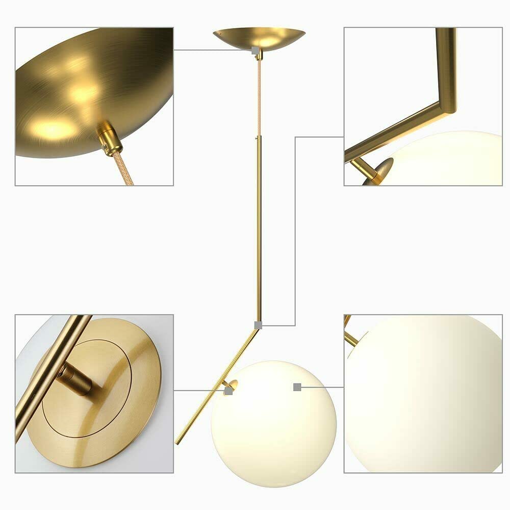 BAKAJI Lampadario Lampada Sospensione Portalampada a Sfera in Vetro Opaco Staffa in Metallo in Oro Design Moderno Attacco E27 Lampadina Max 40W Illuminazione Arredamento Casa (30 cm)