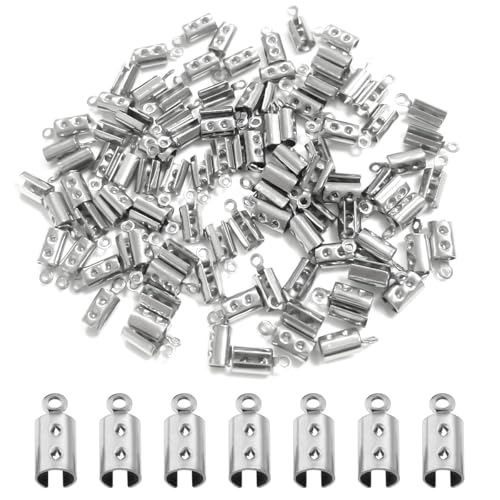 HAIKING Fold Crimp Ends Caps Tips, 100 PCS DIY Buckle Jewelry Making Clasp for Jewelry Making, Leather, Ribbon Making (10x4 mm/0.39x0.15 in)