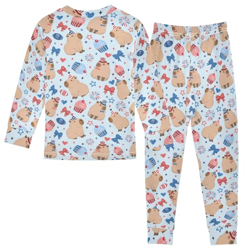 Funny Capybara Colorful Stars Cute Pajama Sets Long Sleeve Top and Pants, Snug Fit Sleepwear for Night Wears2