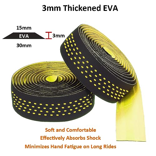 MOCNT Bicycle Handlebar Tape Breathable Cycling Bike Handlebar Tape PU EVA Handle Bar Grip Wrap Tapes Comfort Non Slip Shock Absorbent Road Bike Handlebar Drop Bar Tape Yellow - Image 3