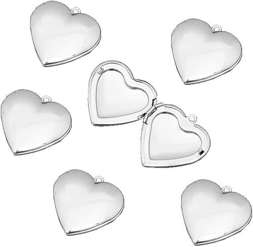 lasenersm 6 piezas de latón de superficie lisa en forma de corazón colgante de foto de latón mini caja de fotos colgante conmemorativo para foto