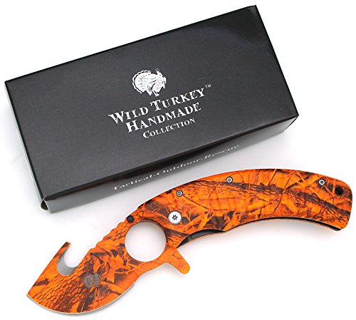 Wild Turkey Hunter's Choice Orange Camo Gut Hook Action Assisted Folding Knife Outdoors Camping Fishing Hunting