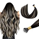 DOORES Nano Ring Hair Extensions, Balayage Natural Black to Light Blonde 20 Inch 50g 50s, Cold Fusion Nano Hair Extensions Real Human Hair Invisible