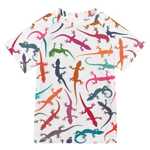 Aflyko Natural Kid Rashguard Shirt Rainbow Cute Lizard Boys Girls Swimsuit Top