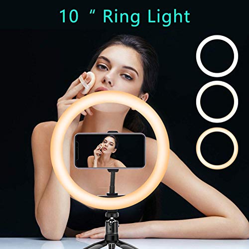 Kemier Selfie Ringleuchte Stativ mit Fernbedienung, Tischringlicht mit 3 Farbe und 10 Helligkeitsstufen, Bluetooth… – Bild 6