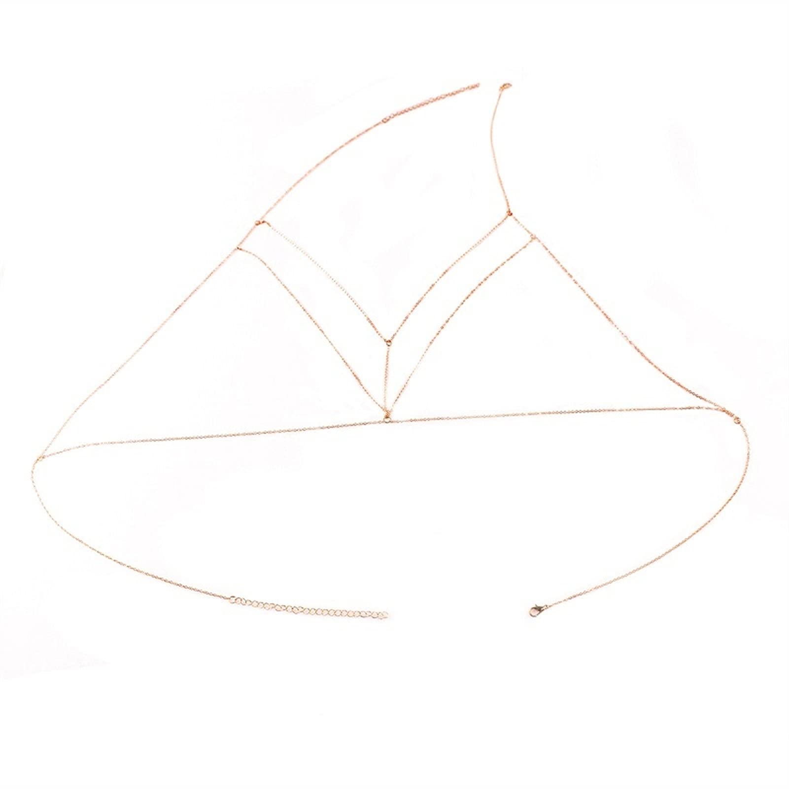Party-Körperketten, Körperschmuck, mehrschichtig, sexy Strand-Bikini-Kettengeschirr, Halsketten, Damen-Körperschmuck, Weste-Geschirr, Körperschmuck für Frauen und Mädchen, Körperschmuck (B) (A)