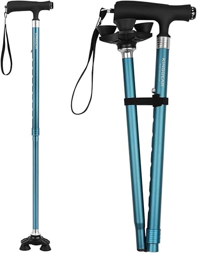 KINGGEAR Bastón de caminar para mujeres y hombres, ligero y resistente, bastón para caminar con pie autónomo, bastón grande de base cuádruple para