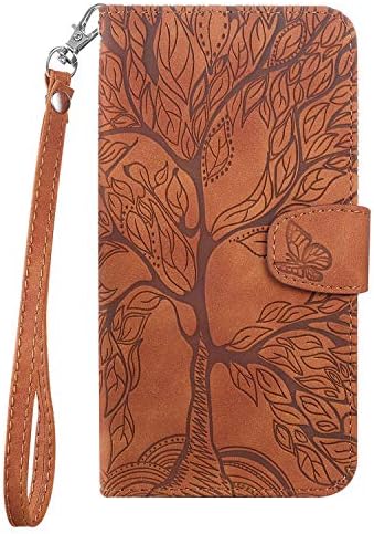 Aisenth Samsung Galaxy S20 Plus/S20+ Flip Case, The Tree of Life Embossed PU Leather Wallet Phone Case Magnetic shockproof Protective Cover with Stand function, Card Slots + 1 pcs Wrist Strap (Brown)