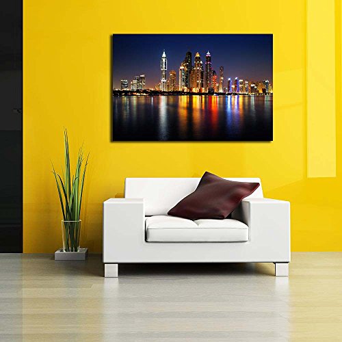 Image of Pitaara Box Dubai Marina At Dusk, UAE | Canvas Painting for Bedroom & Living Room | Engineered Wood Frame | 18 x 12 inch (46 x 30 cms)