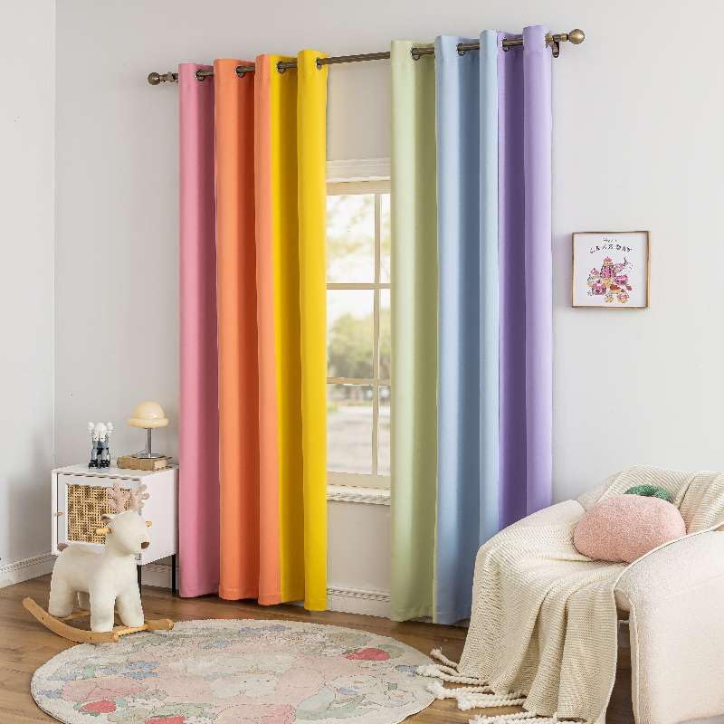 Rainbow Curtains Made with a Patchwork of Pink, Orange, Yellow, Green, Blue, and Purple for Kids Bedroom Blackout Colored Curtains for Bedroom Classroom (2 Panels, W52 X L96) 52''Wx96''L