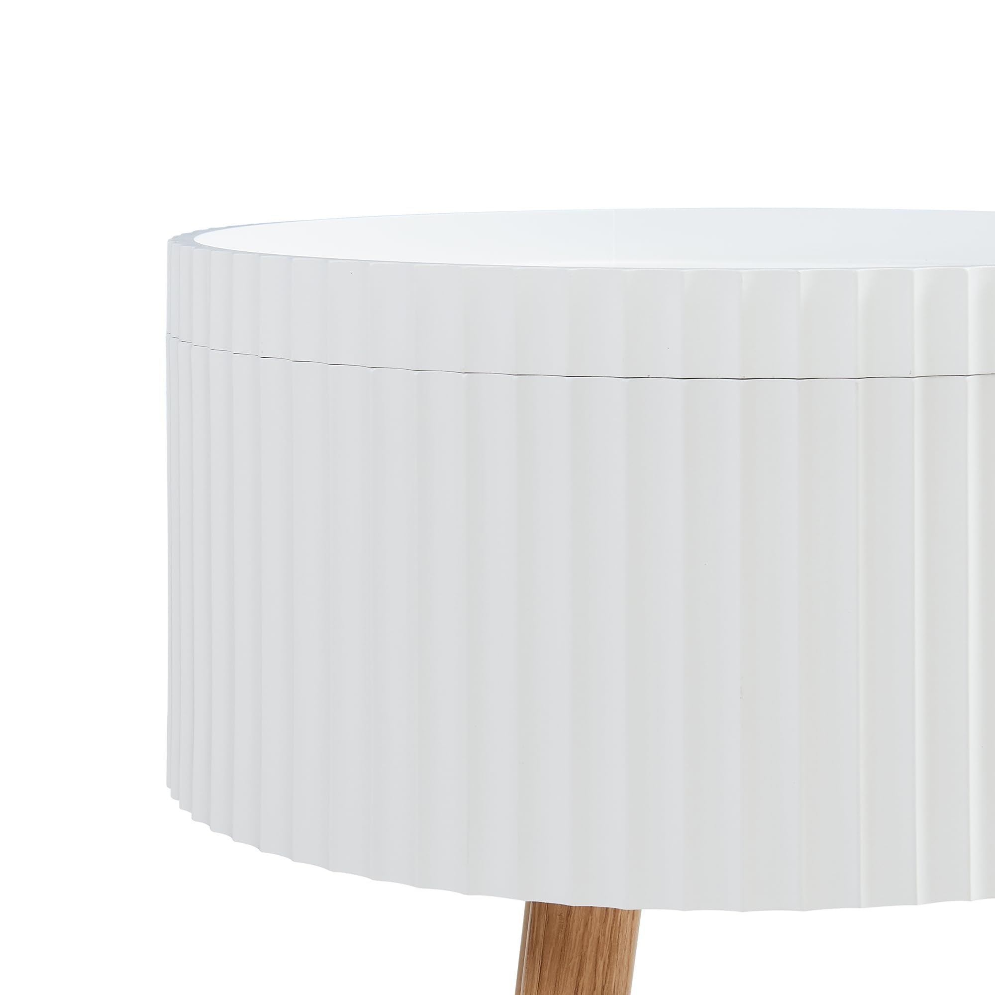 [en.casa] Table d'Appoint avec Compartiment de Rangement Plateau Rond Amovible 3 Pieds Robustes Bout de Canapé Table de Chevet Nuit MDF Bambou 48 x 38 cm Blanc