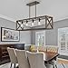 Espird Upgraded Burlywood Dining Room Light Fixture - 5 Light Rectangle Light Fixtures with Clear Glass Shade& Adjustable Height& Thickened Metal Dining Table Lights Fixture Chandeliers for DiningRoom