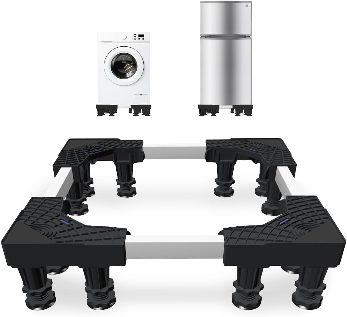 Mini Fridge Stand Adjustable Universal Base with 12 Strong Feet Washer Dryer Pedestal for Refrigerator, Washing Machine, Black