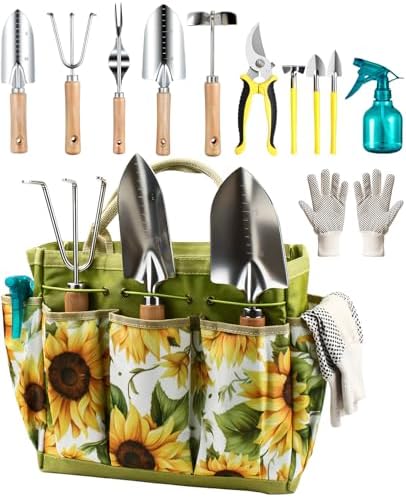 MOSFiATA 12Pcs Garden Tools Set, Heavy Duty Gardening Kit with Organizer Bag, for Digging, Weeding, Transplanting, Pruning Ideal Gardening Gifts