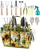 Garden Tools Set 12-Piece, MOSFiATA Gardening Tools Kit with Comfortable Handle, Heavy Duty Soil Shovel, Transplant Trowel, Weeder, Hand rake, Professional Pruner Sprayer Gloves with Organizer Bag