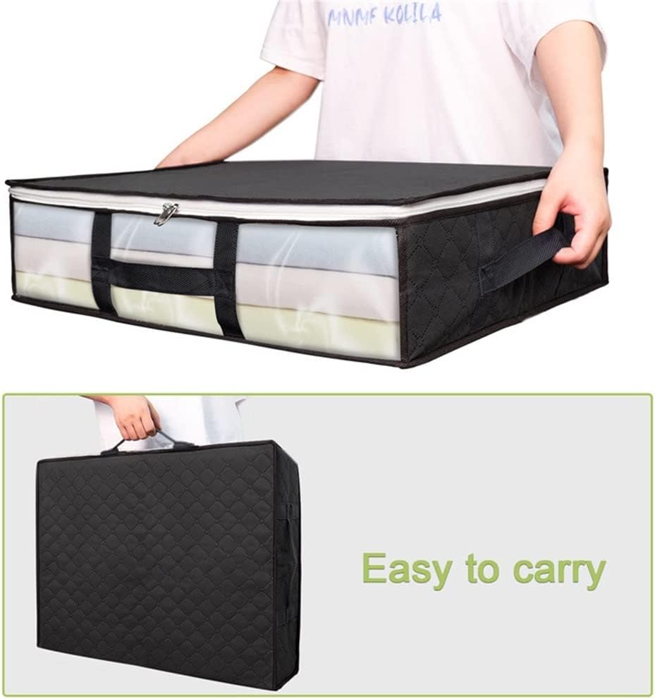3 Pieces Under-Bed Storage Bags, Large Capacity Portable Foldable Clothes Closet Organizer Containers with Window, Storage Bins for Clothing Blanket (Color : Black)