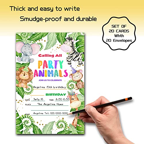 Jungle Animals Birthday Party Invitations - Safari Zoo Animal Party Invites - Bday Invite Ideas For Young Girls Boys - 20 Count Invitation Cards With Envelopes (Invite D04) #TOP2