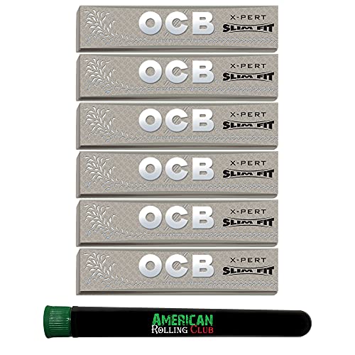 OCB X-Pert Cigarette Rolling Papers ~ King Size Slim ~ 6 Pack ~ Includes American Rolling Club Tube