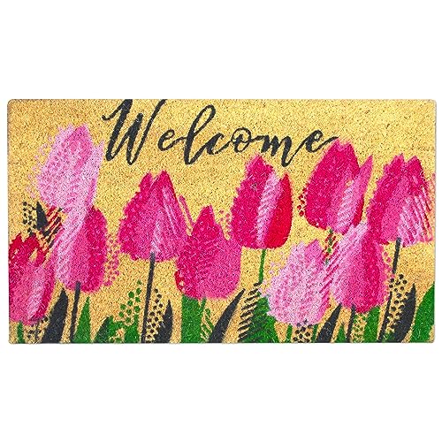 LUA VIKA Felpudo Entrada casa Originales - Tulipanes - 40x70 cm - Alfombra Entrada casa Exterior e Interior - Felpudo Coco - Resistente y Antideslizante