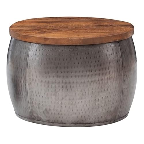 Powell Furniture Linon Reid Small Wood And Metal Drum Table With Storage In Pewter #TOP17
