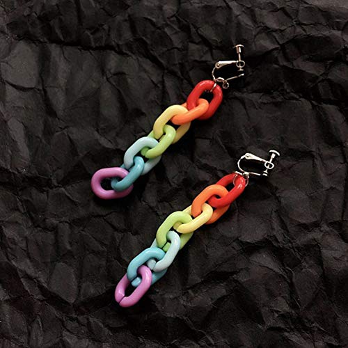 Brincos femininos modernos, brincos de gancho de orelha com corrente de arco-íris de acrílico, brinc