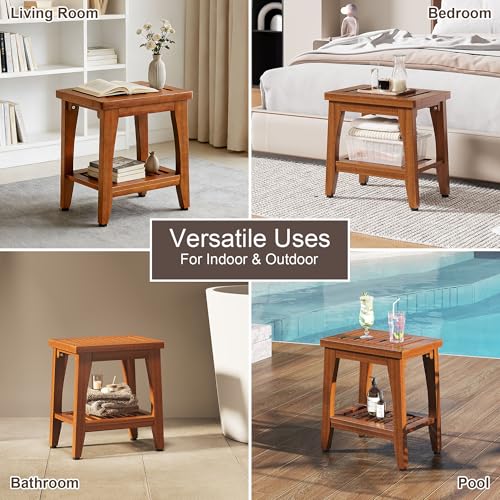 14" Compact Solid Teak Shower Bench with Storage Shelf by Jekruiet - Image 6