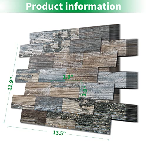 Longking 10-Sheet Peel And Stick Backsplash For Kitchen, Pvc Stick On Tile For Bathroom Vanities, Kitchen Backsplash, Retro/Rustic Style Wall Décor In Spruce Grey #TOP6