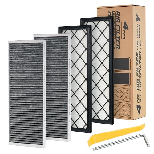 Spurtar HEPA Air Filter for Tesla Model Y Cabin Air Filter Replacement with Activated Carbon for Tesla Model Y Accessories July 2021-2025 (Set of 4 Packs Grey)