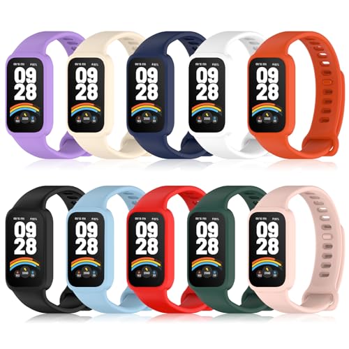 ARMMOOE 10 Piezas Correas Deportivas para Xiaomi Smart Band 9 Active/Redmi Smart Band 3 Pulsera, Correas de Repuesto de Silicona Suave y Transpirable