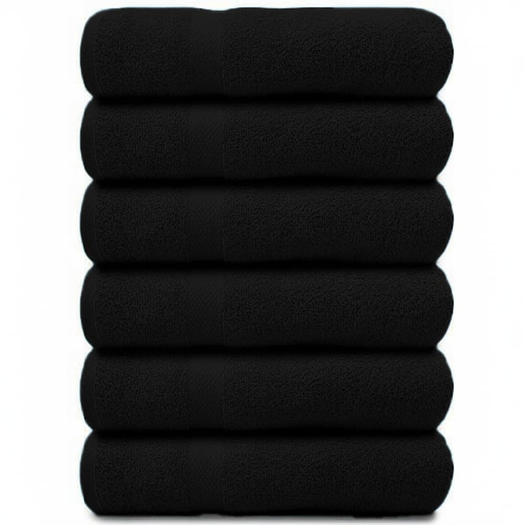 Bath Towels Set of 6 Medium Size 24x48 Inches 100 Cotton Terry Soft Quick Dry Absorbent Black Bathroom