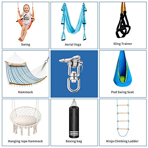 Ropecube 180°+ 360°Rotate Swing Hangers, 304 Stainless Steel For Maximum Load 1200Lbs, Indoor Outdoor Swing Hardware For Tire Swing Kit Saucer Swing Playground Accessories Hammock Chair Swing (1Pcs) #TOP5