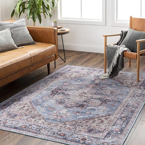 Surya Traditional Amelie Washable Area Rug, 5'3" x 7'3" (5' x 7'), Beige/Navy