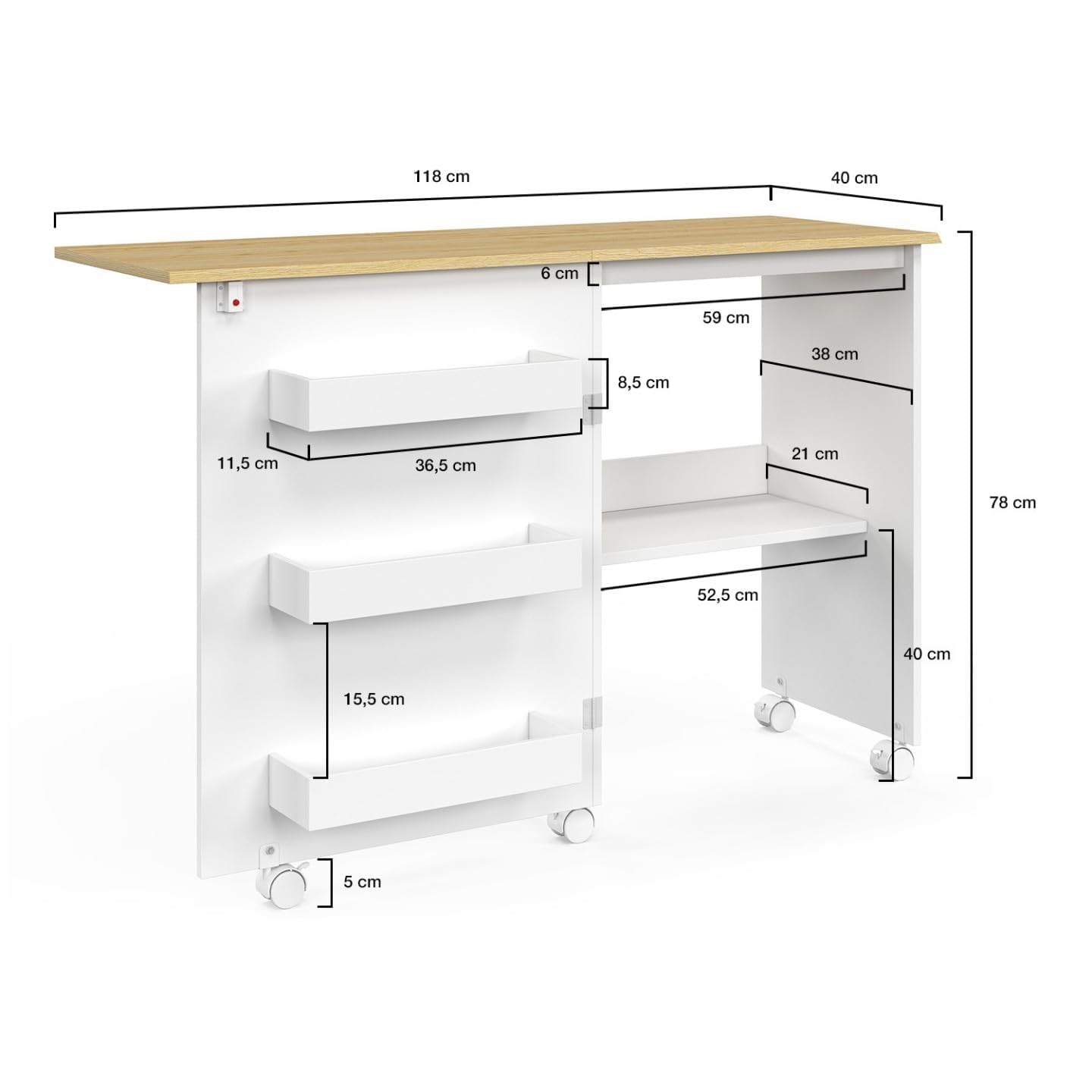 IDMarket - Mesa de costura plegable sobre ruedas Armario para máquinas de coser con 4 estantes