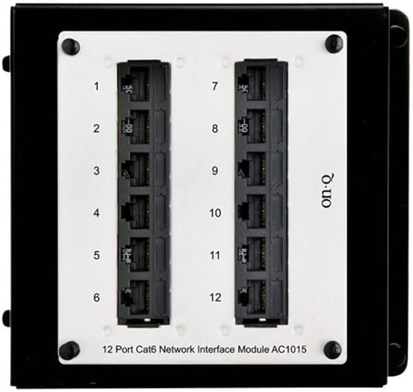 Legrand On-Q 12-Port Cat6 Network Interface Module – High-Density Mini Patch Panel for Home Networking, Voice & Data Applications, Compatible with On-Q Enclosures, Black (AC1015) - 1