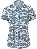 MoFiz Women's Activewear Polos Short Sleeve Collared T-Shirts for Workout Fishing and Working Casual Camo-Grey S