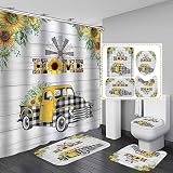 Dia Magico 4PCS Farm Truck Shower Curtain Set, Black White Buffalo Plaid Car Yellow Sunflower Daisy