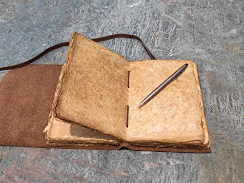 ALCRAFT Skórzany dziennik w stylu vintage, oprawiony w skórę, ręcznie robiony, antyczna okładka, 20,32 x 14,03 cm