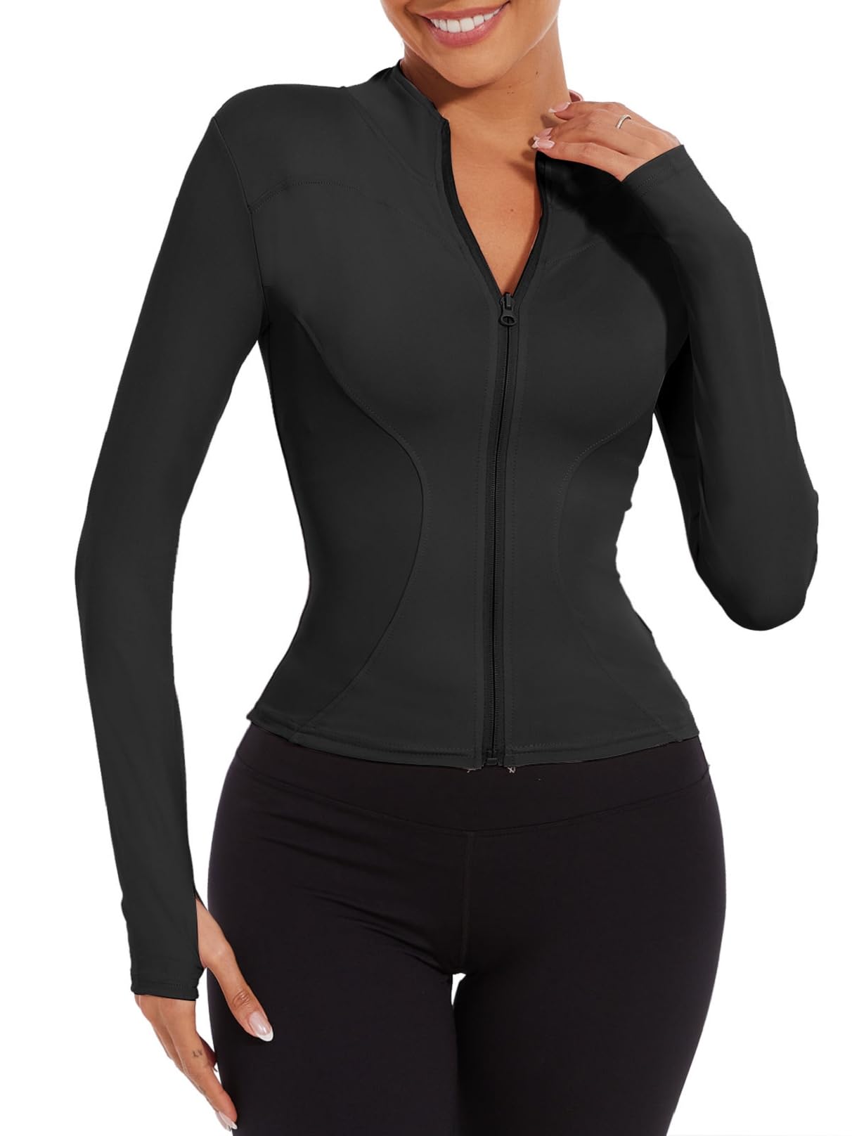 CheChury T-Shirt de Sport Femme Veste de Course à Manches Longues Sweat Respirant Léger Avec Fermeture Éclair Séchage Rapide Pour Yoga Fitness Running