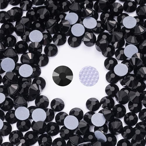 Image of Hotfix Rhinestones Bulk 300PCS SS30 (6.3-6.5mm), Black Glass Rhinestones for Clothes, Tumblers, Shoes DIY, Heat Transfer Flatback Gems for Crafts & Decoration