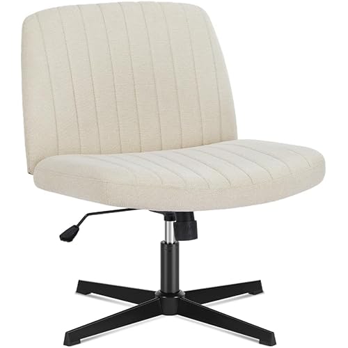 DUMOS Criss Cross Chair Legged Office Wide Comfy Desk Seat, No Wheels Armless Computer Task Seating, Swivel Vanity Home Height Adjustable