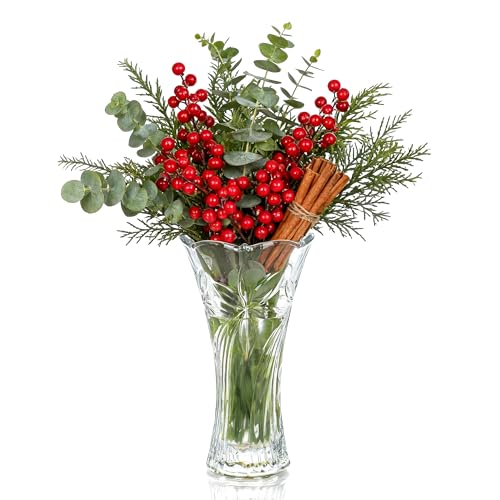 kanpura 9 Inch Glass Vases for Flowers Thickened 2.3 lb Large Flower Vase for Christma Tables Centerpieces Clear Rose Vases for Wedding Reception, Home Decor, Housewarming Gift(Heavy Duty)