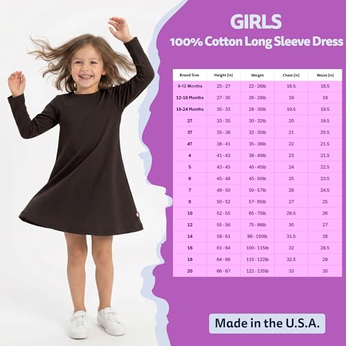 Image of City Threads Girls' 100% Cotton Long Sleeve Dress - Active Kids School, Playing, Parties - Made in USA