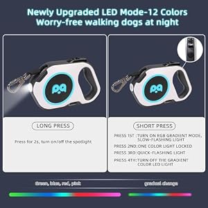 Retractable Dog Leash Upgraded Rechargeable with LED Light, One-Hand Brake and Unlock Tangle Free Pet Leashes 16ft/5m Nylon Tape for up to 88lbs Small Medium Large Dogs Retractable Dog Leash Upgraded Rechargeable with LED Light, One-Hand Brake and Unlock Tangle Free Pet Leashes 16ft/5m Nylon Tape for up to 88lbs Small Medium Large Dogs