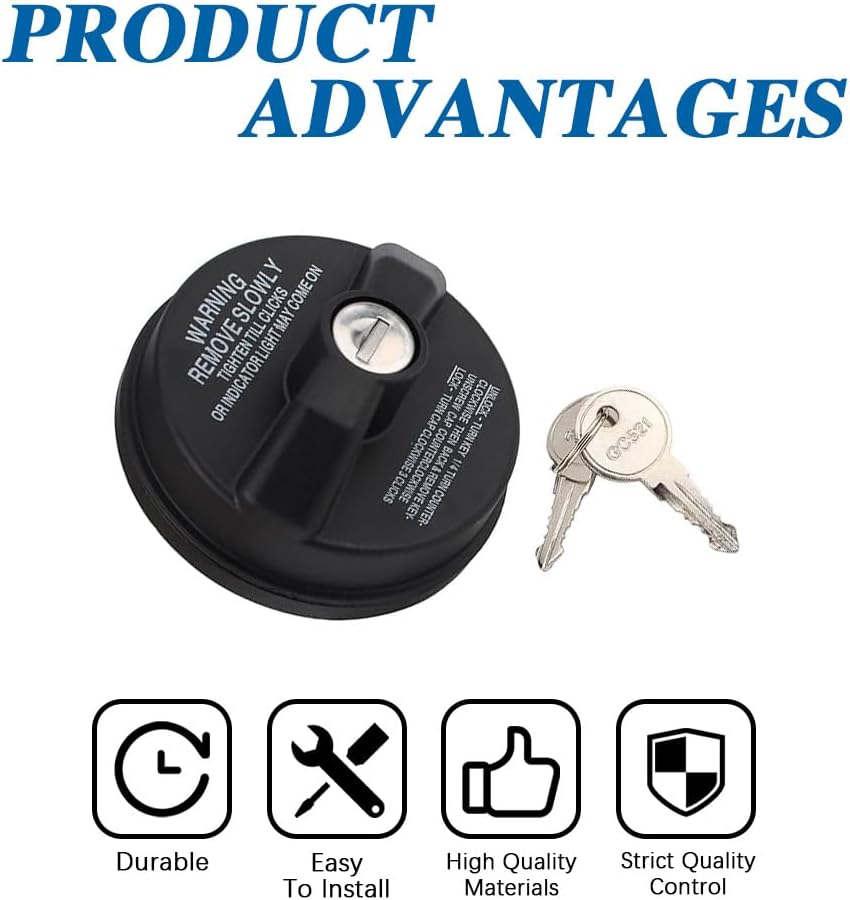 Locking Fuel Tank Cap with Key, Anti-Theft Locking Gas Cap Replacement, Compatible with Most Cars, SUVs, Trucks and More, Replace 10504 77300-47020