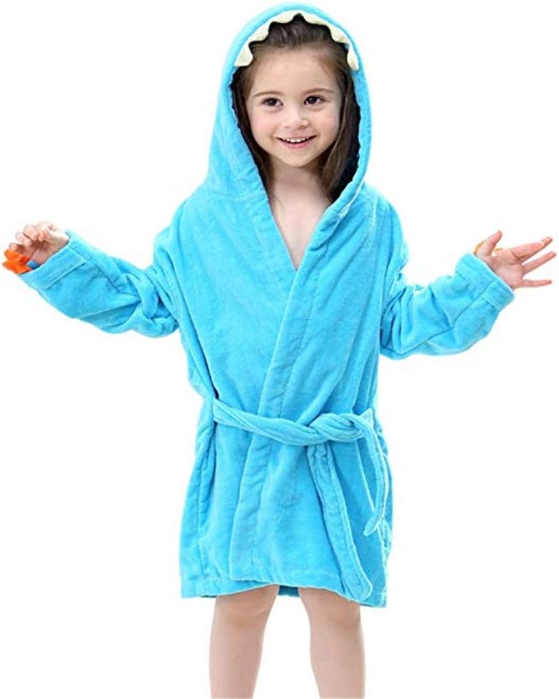 BAOPTEIL Toddler Cotton Bathrobe Baby Boy Girl Dinosaur Hooded Bath Towel Robe for Kids (Rose Red, 3-5T/(Length-23.6")): Clothing